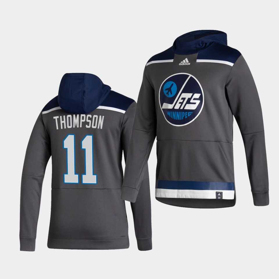 Men Winnipeg Jets 11 Thompson Grey NHL 2021 Adidas Pullover Hoodie Jersey